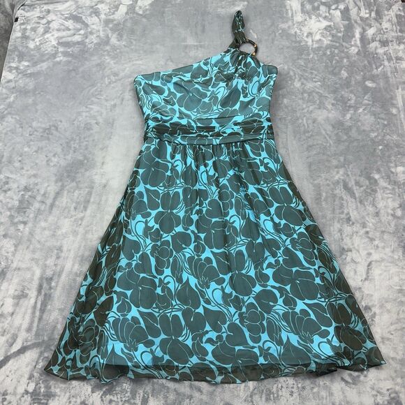 Milly Of New York One Shoulder Silk Chiffon Dress Sz 6 Lined Zipper Floral - Picture 1 of 11
